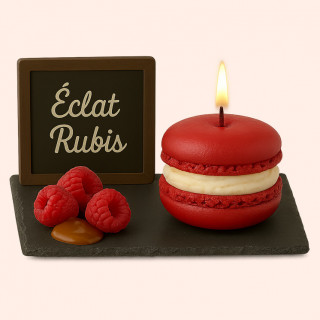 Bougie Macaron Éclat Rubis - "Framboise Caramel"