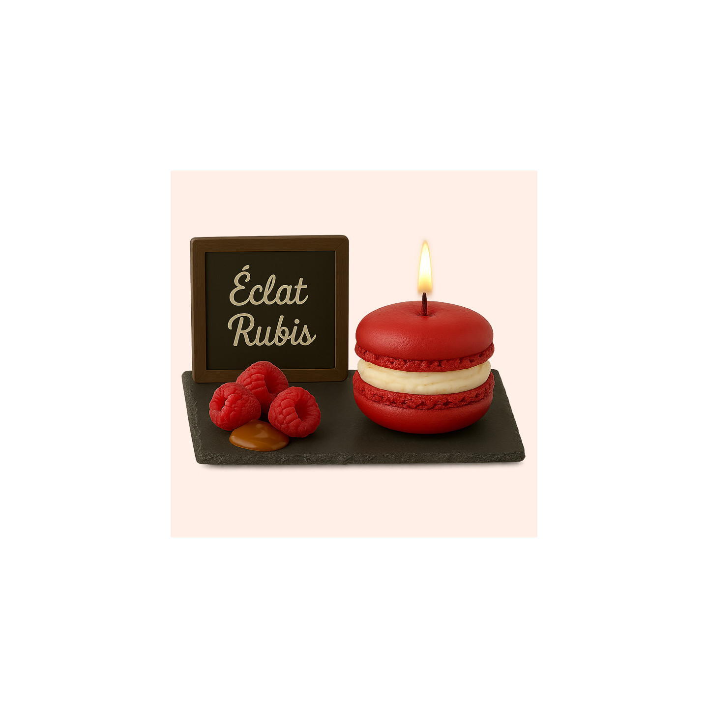 Bougie Macaron Éclat Rubis - "Framboise Caramel"