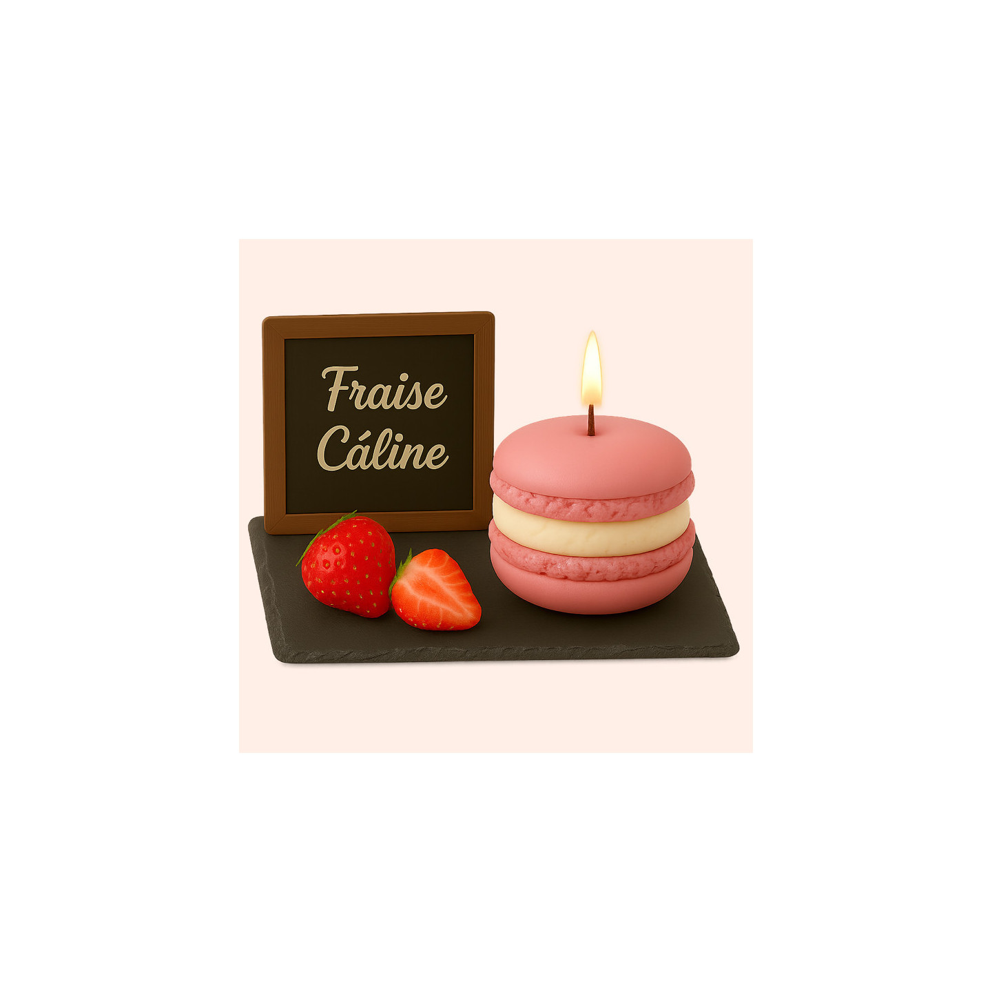 Bougie Macaron Fraise Câline – "Fraise"