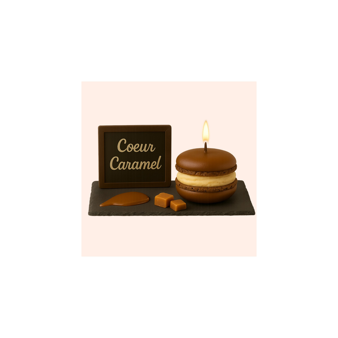 Bougie Macaron Cœur Caramel – "Caramel au Beurre Salé"