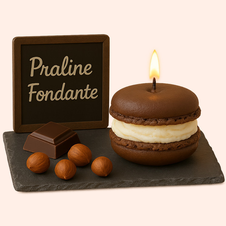 Bougie Macaron Praline Fondante – "Rocher Praliné"