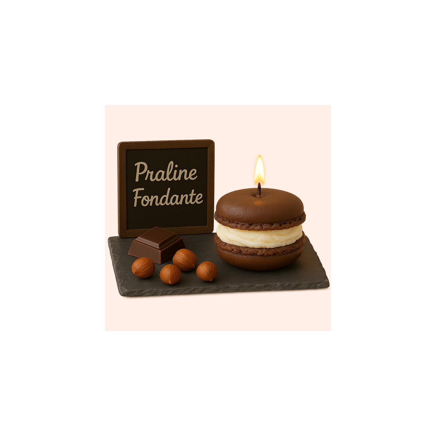 Bougie Macaron Praline Fondante – "Rocher Praliné"